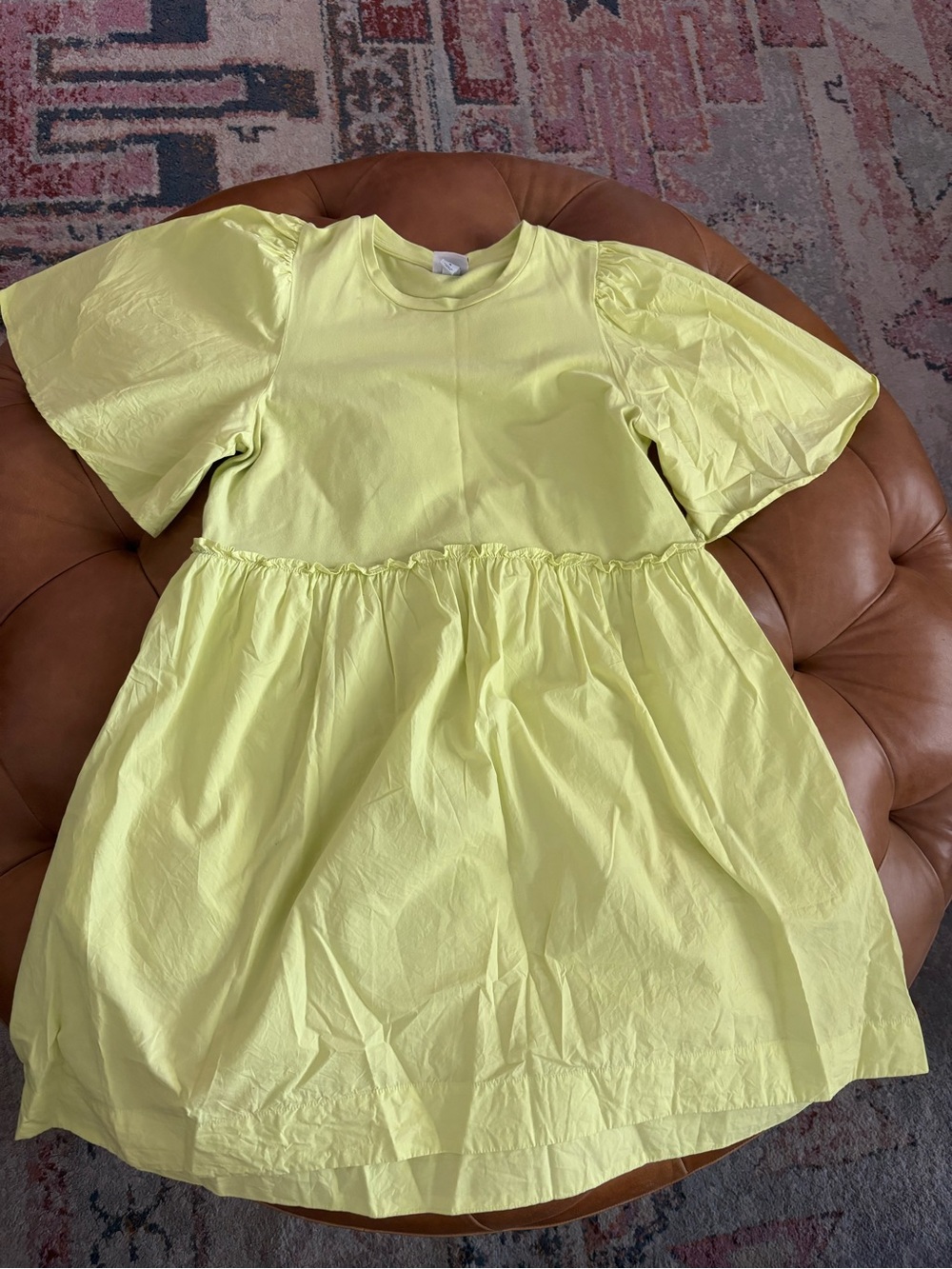 Lime green dress with pockets.